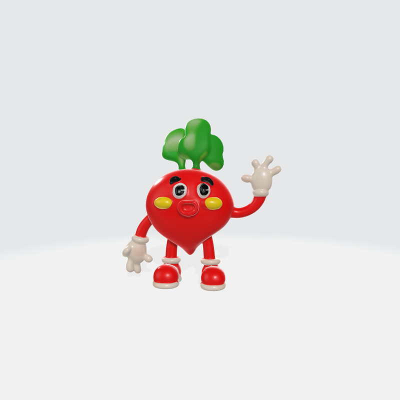 Cartoon Radish Character - Vegetable Mascot 3D Model .c4d .max .obj .3ds .fbx .stl .blend