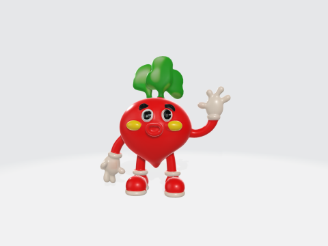 Cartoon Radish Character - Vegetable Mascot 3D मॉडल