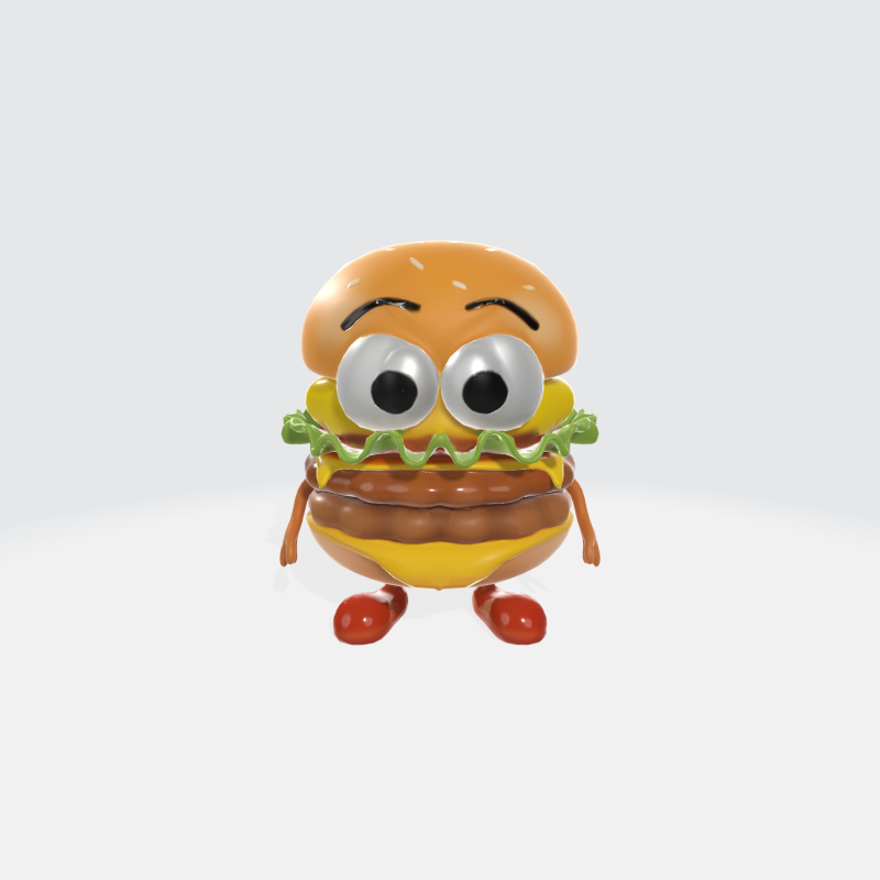 Cartoon Burger Character - Food Mascot 3D Model .c4d .max .obj .3ds .fbx .stl .blend