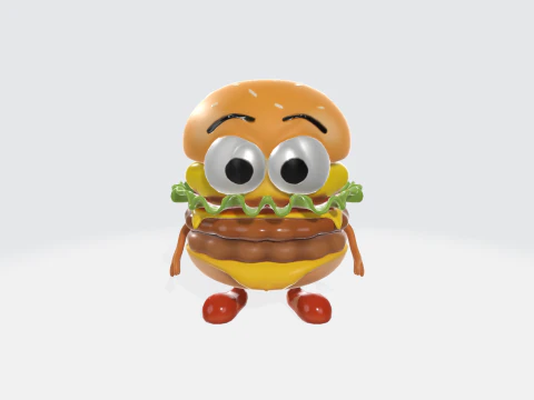 만화 버거 캐릭터 - 음식 마스코트 3D 모델