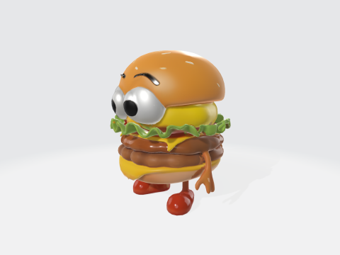 Cartoon Burger Character - Food Mascot 3D Model