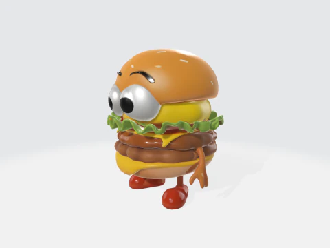 Cartoon Burger Character - Food Mascot 3D Model