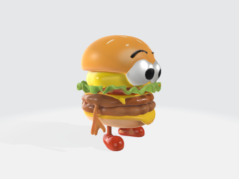 Cartoon Burger Character - Food Mascot 3D Model