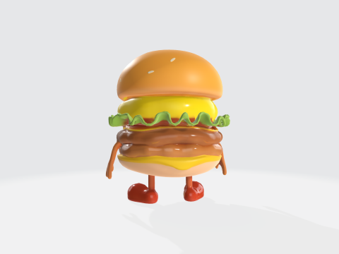 Cartoon Burger Character - Food Mascot 3D Model