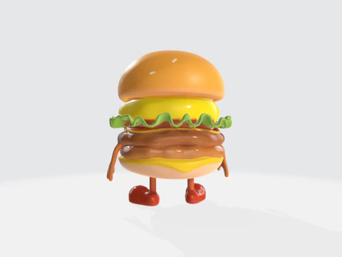 Cartoon Burger Character - Food Mascot 3D Model