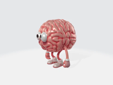 Cartoon Brain Character - Mascot with Eyes Arms Legs 3D Model