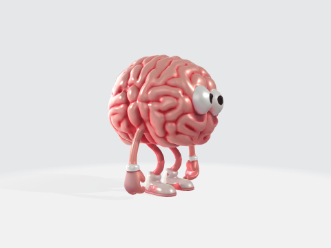 Cartoon Brain Character - Mascot with Eyes Arms Legs 3D Model