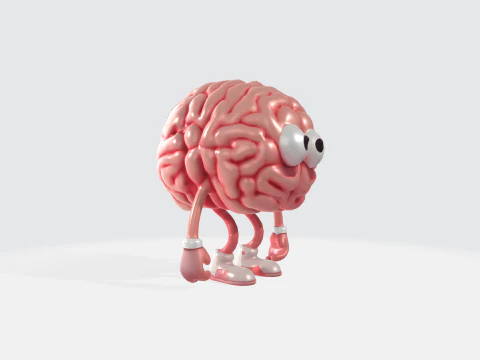 Cartoon Brain Character - Mascot with Eyes Arms Legs 3D Model