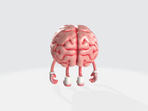 Cartoon Brain Character - Mascot with Eyes Arms Legs 3D Model