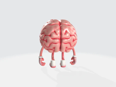 Cartoon Brain Character - Mascot with Eyes Arms Legs 3D Model