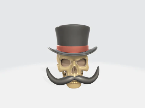 Czaszka wiktoriańskiego dżentelmena - postać z wąsami w cylindrze Model 3D