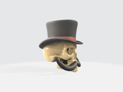 Victorian Gentleman Skull - Top Hat Mustache Character 3D Model
