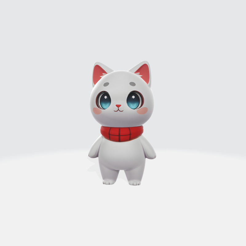 Cute White Cat Character - Kawaii Anime Style 3D मॉडल .c4d .max .obj .3ds .fbx .stl .blend