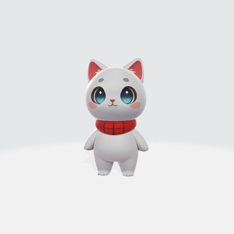 Niedliche wei&szlig;e Katzenfigur im Kawaii-Anime-Stil 3D Modell .c4d .max .obj .3ds .fbx .stl .blend 