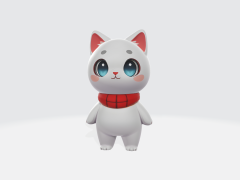 Cute White Cat Character - Kawaii Anime Style Modelo 3D