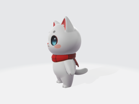 Cute White Cat Character - Kawaii Anime Style 3D मॉडल