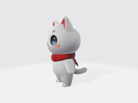 Niedliche wei&szlig;e Katzenfigur im Kawaii-Anime-Stil 3D Modell