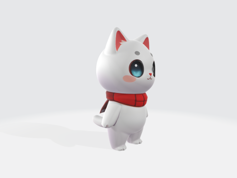 Cute White Cat Character - Kawaii Anime Style 3D मॉडल