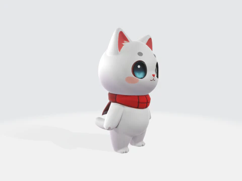 Niedliche wei&szlig;e Katzenfigur im Kawaii-Anime-Stil 3D Modell