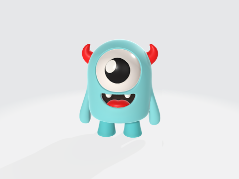 Cute Monster Character - Cartoon Creature with Horns and Big Eye 3D Модель