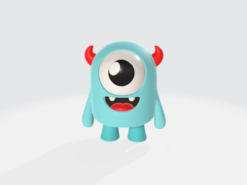 Simpatico personaggio mostruoso - Creatura dei cartoni animati con corna e grande occhio Modello 3D