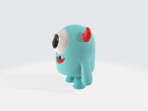 Cute Monster Character - Cartoon Creature with Horns and Big Eye Modelo 3D
