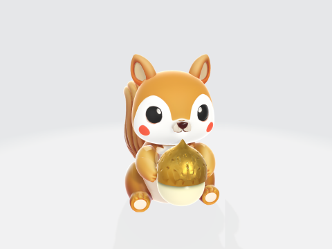 Cute Cartoon Squirrel - Animal Character with Acorn Modello 3D