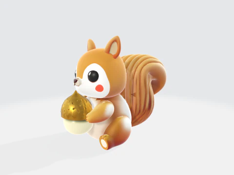 Cute Cartoon Squirrel - Animal Character with Acorn 3D Model