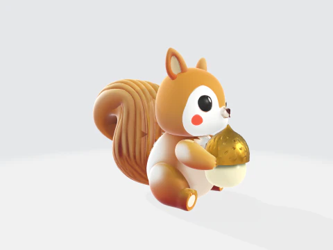 Cute Cartoon Squirrel - Animal Character with Acorn 3D Model