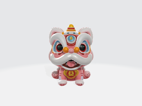 Chinese New Year Lion Dance Cute Stylized Decoration Character Modèle 3D