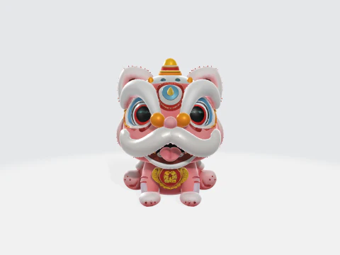 구정 사자춤 귀여운 양식화된 장식 문자 3D 모델