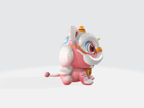 Chinese New Year Lion Dance Cute Stylized Decoration Character 3D 모델