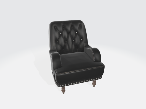 Black Leather Tufted Armchair 3D Model
