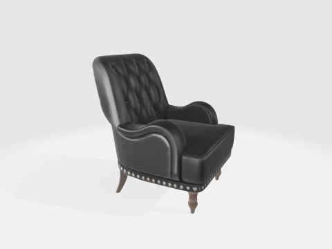 Black Leather Tufted Armchair 3Dモデル