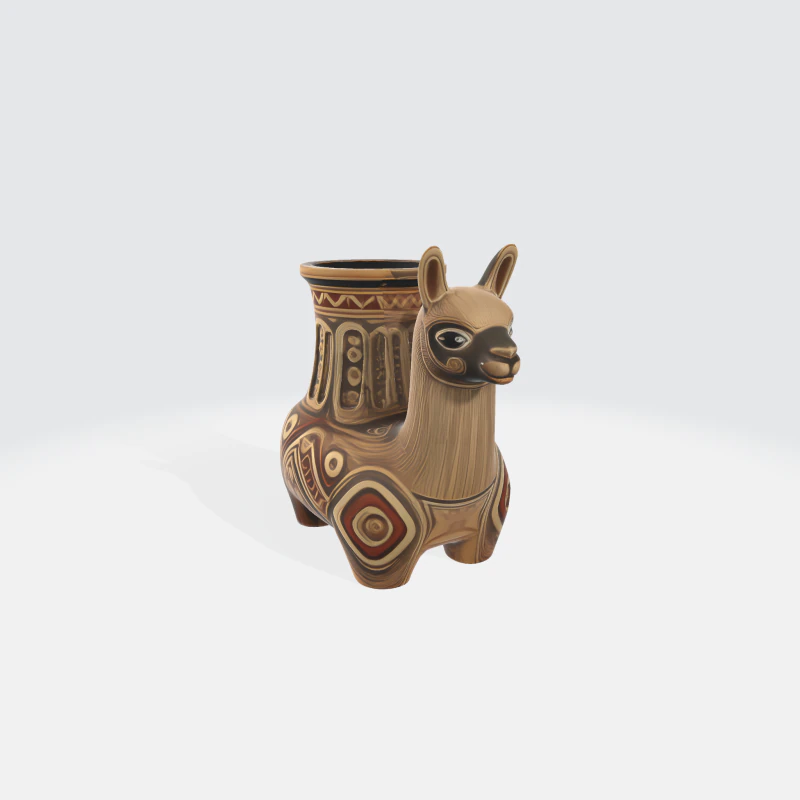 Starożytne peruwiańskie naczynie ceramiczne z lamy - artefakt archeologiczny Ink&oacute;w Model 3D .c4d .max .obj .3ds .fbx .stl .blend 