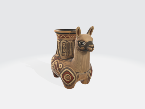 Ancient Peruvian Llama Ceramic Vessel - Incan Archaeological Artifact Model 3D