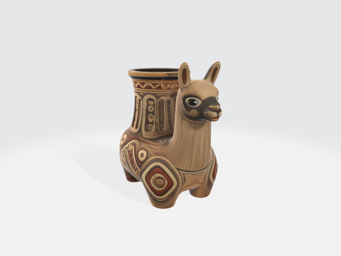 Starożytne peruwiańskie naczynie ceramiczne z lamy - artefakt archeologiczny Ink&oacute;w Model 3D