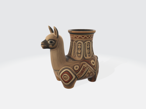 Ancient Peruvian Llama Ceramic Vessel - Incan Archaeological Artifact 3D Model