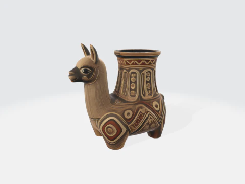 Starożytne peruwiańskie naczynie ceramiczne z lamy - artefakt archeologiczny Ink&oacute;w Model 3D
