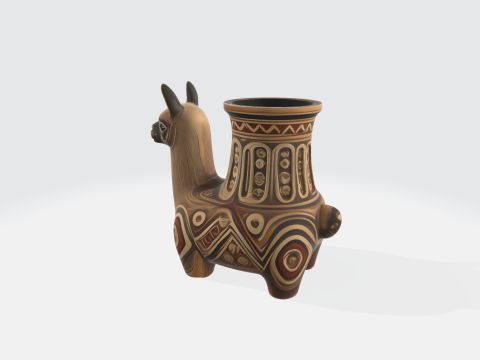 Ancient Peruvian Llama Ceramic Vessel - Incan Archaeological Artifact 3D Model