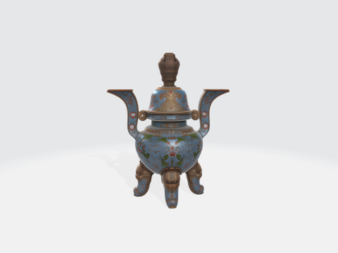 Chinese Cloisonn Ritual Incense Burner - Ancient Asian Ceremonial Vessel Modelo 3D