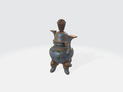 Chinese Cloisonn Ritual Incense Burner - Ancient Asian Ceremonial Vessel 3Dモデル