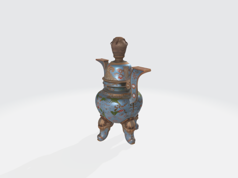 Chinese Cloisonn Ritual Incense Burner - Ancient Asian Ceremonial Vessel 3Dモデル