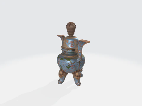 Chinese Cloisonn Ritual Incense Burner - Ancient Asian Ceremonial Vessel 3D Model