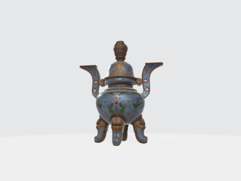 Chinese Cloisonn Ritual Incense Burner - Ancient Asian Ceremonial Vessel 3Dモデル
