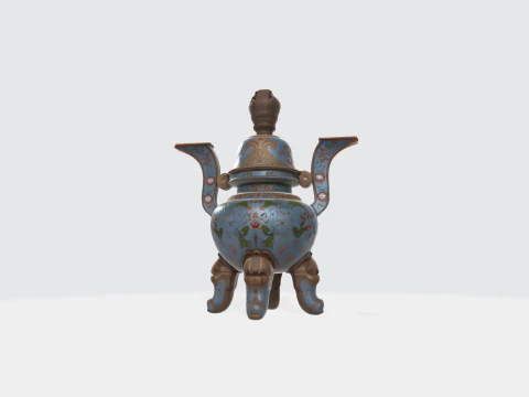 Chinese Cloisonn Ritual Incense Burner - Ancient Asian Ceremonial Vessel 3D Model