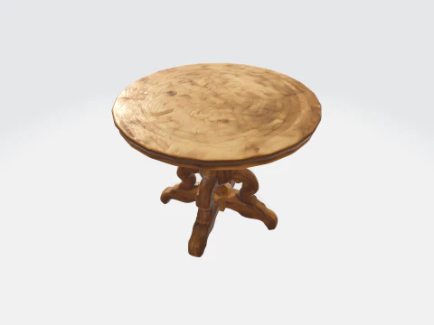 Vintage Wooden Round Table Realistic Furniture Asset for Interior 3D Model