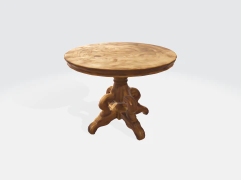 Vintage Wooden Round Table Realistic Furniture Asset for Interior 3D Model