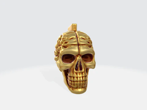 Реалистичная анатомическая скульптура мозга золотого черепа для медицинской фэнтези ужасов 3D Модель