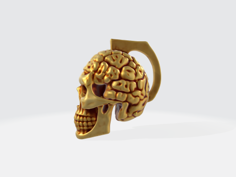 Gold Skull Brain Realistic Anatomy Sculpture for Horror Fantasy Medical 3D Модель
